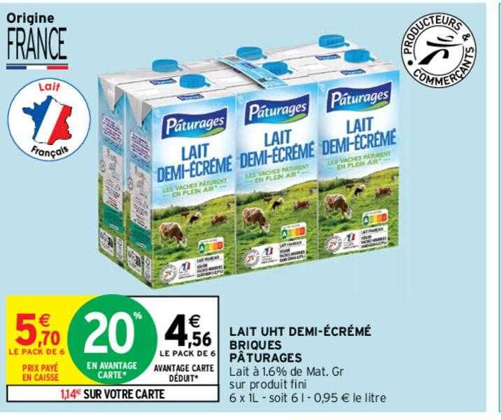 lait uht demi-écrémé briques pâturages