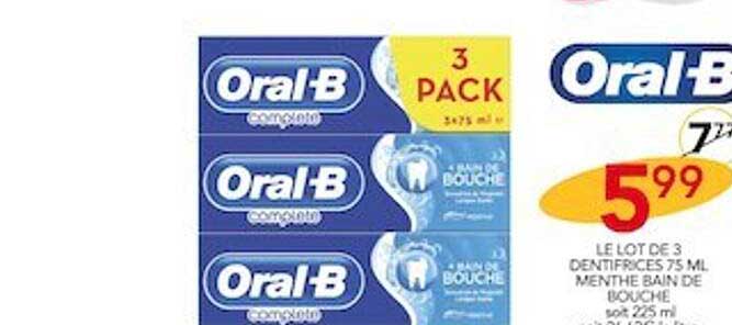 Le Lot De 3 Dentifrices 75ml Menthe Bain De Bouche Oral-b