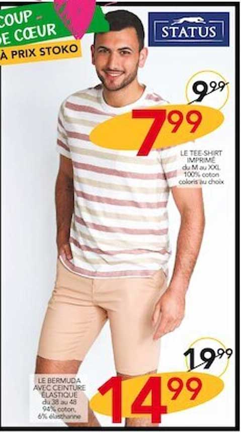 le tee-shirt imprimé status, le bermuda avec ceinture élastique