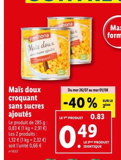 Maïs Doux Croquant Sans Sucres Ajoutés Freshona