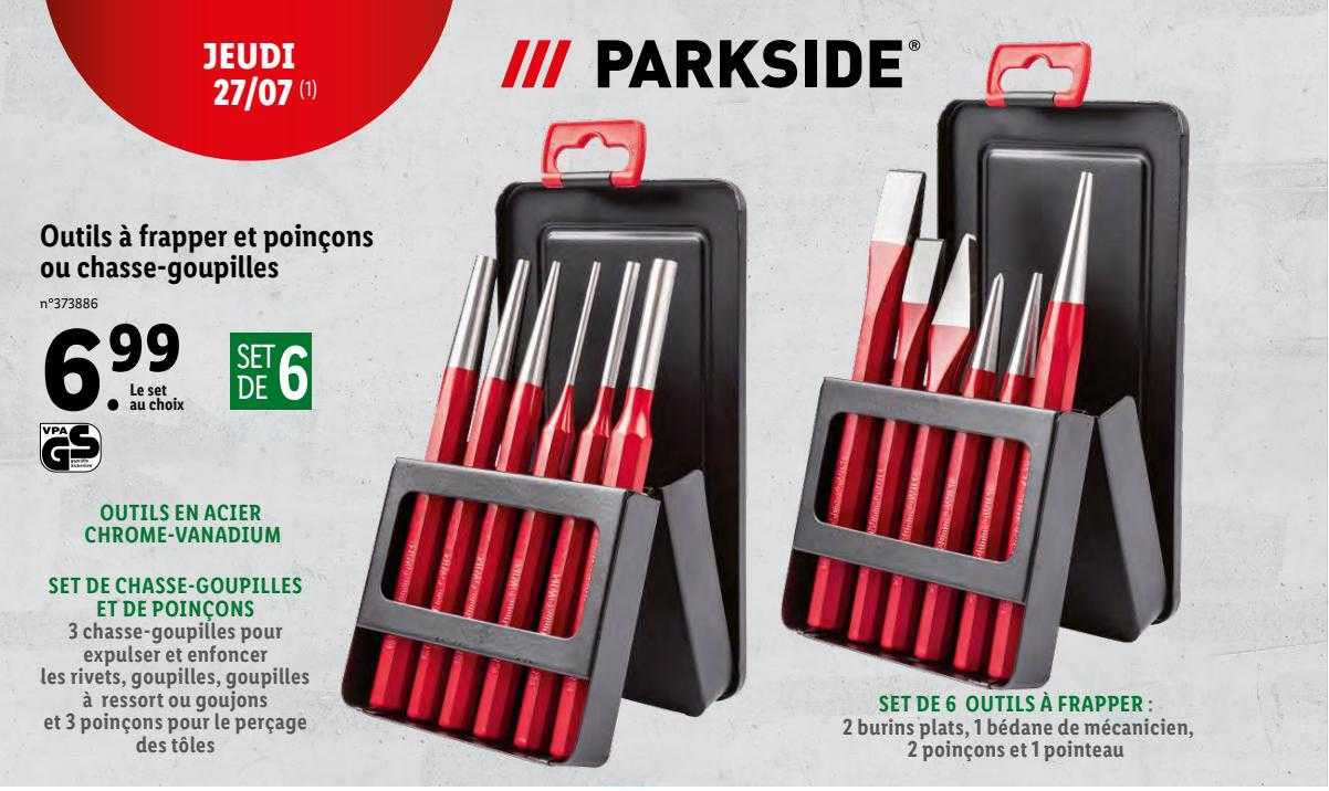 outils à frapper et poinçons ou chasse-goupilles parkside