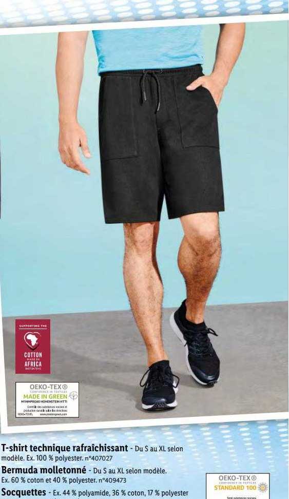 t-shirt technique rafraîchissant, bermuda molletonné, socquettes