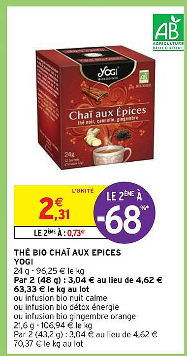 thé bio chaï aux épices yogi