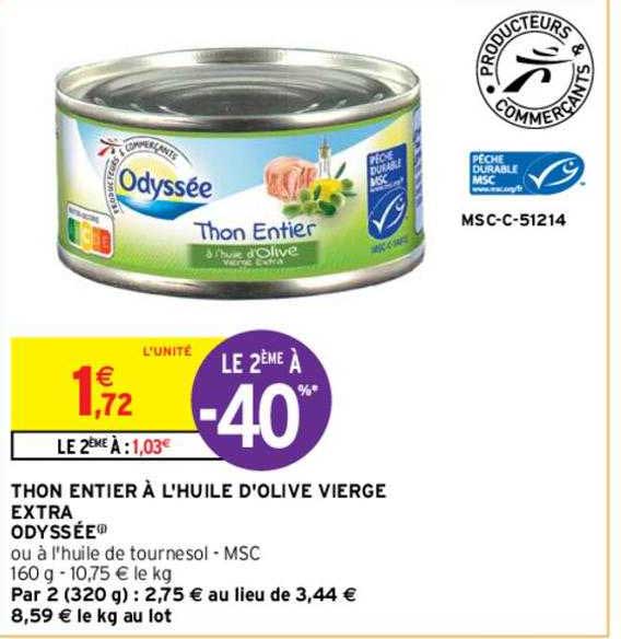 Thon Entier à L'huile D'olive Vierge Extra Odyssée