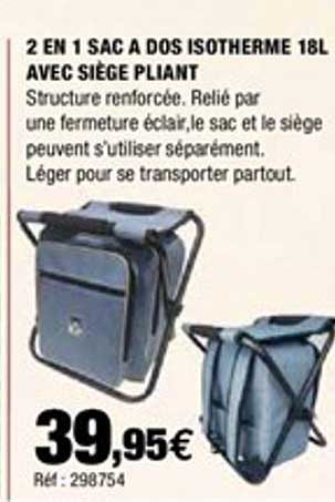 2 en 1 sac à dos isotherme 18l avec siège pliant