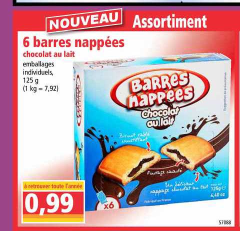 6 barres nappées chocolat au lait