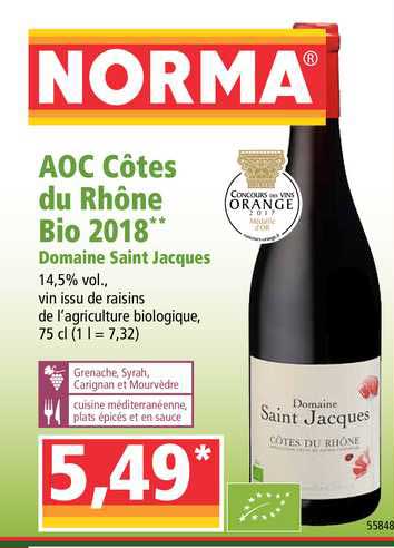 aoc côtes du rhône bio 2018 domaine saint jacques