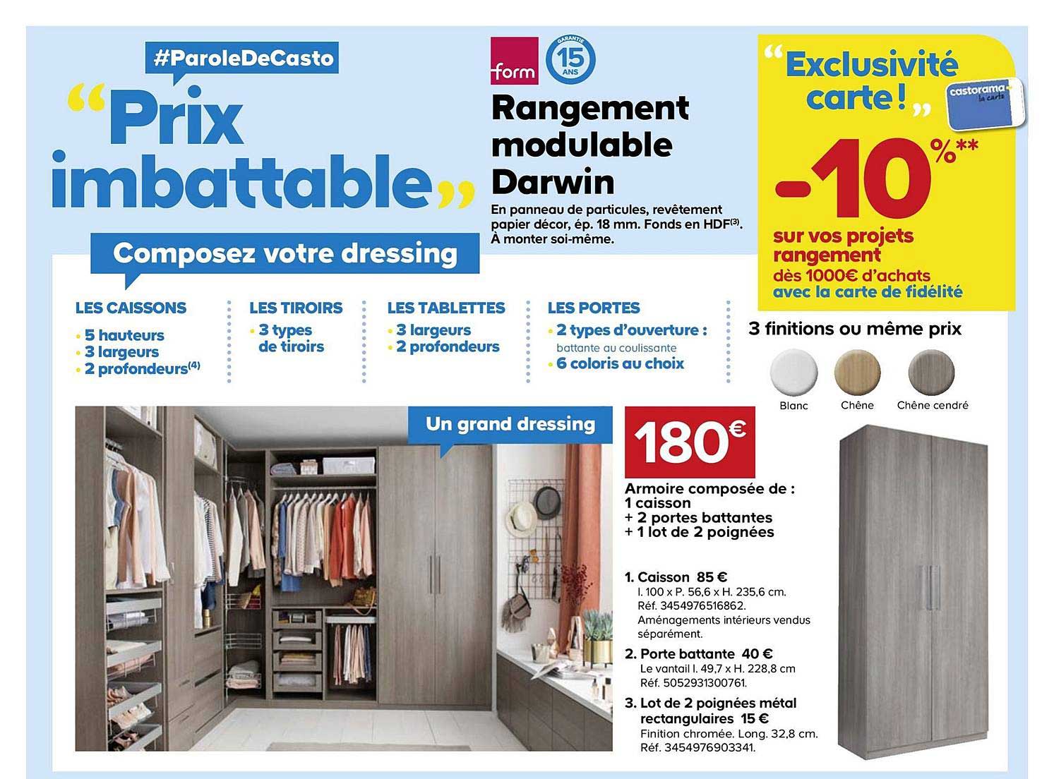 armoire composée de 1 caisson + 2 portes battantes + 1 lot de 2 poignées