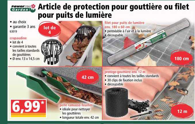 article de protection pour gouttière ou filet pour puits de lumière powertec garden