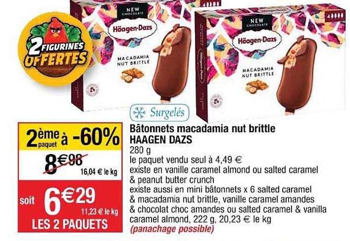 bâtonnets macadamia nut brittle haagen dazs le 2e à -60%