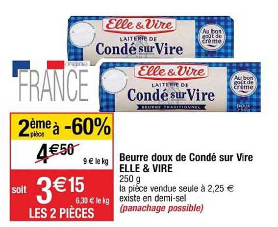 beurre doux de condé sur vire elle&vire le 2e à -60%