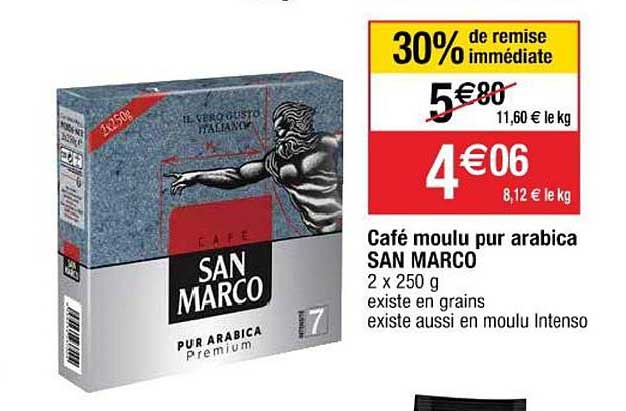 café moulu pur arabica san marco 30% de remise immédiate