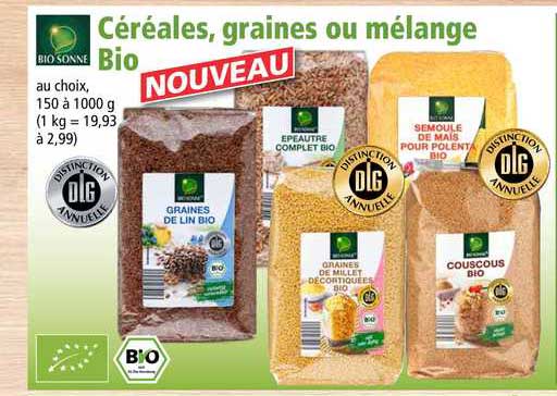 céréales graines ou mélange bio bio sonne