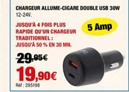 chargeur allume cigare double usb 30w