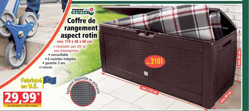 coffre de rangement aspect rotin powertec garden