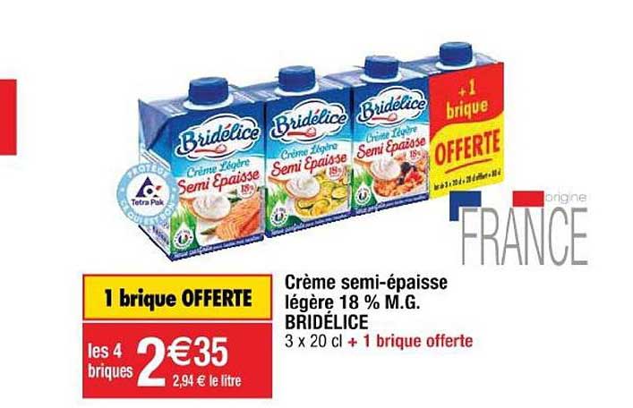 crème semi épaisse légère 18% mg bridélice