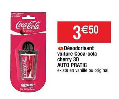 désodorisant voiture coca cola cherry 3d auto pratic