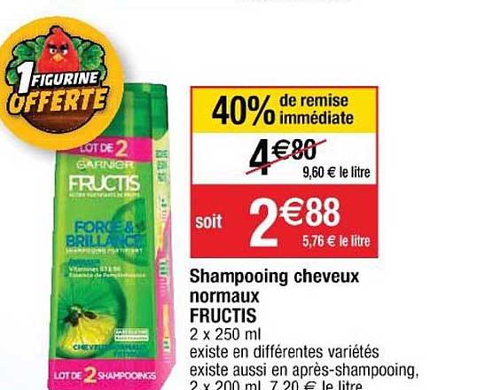 fructis shampooing cheveux normaux 40% de remise immédiate