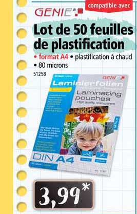 lot de 50 feuilles de plastification genie