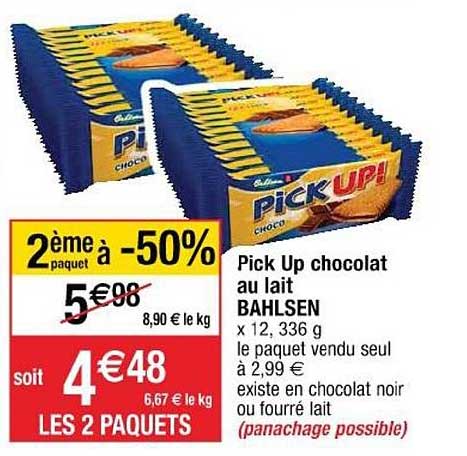 pick up chocolat au lait bahlsen  le 2e à -50%