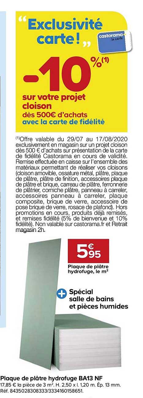 plaque de plâtre hydrofuge ba13nf