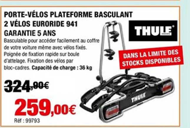 porte vélos plateforme basculant 2 vélos euroride 941 thule