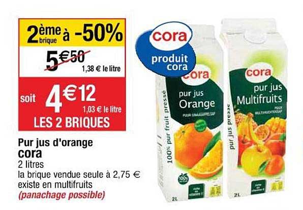 Pur Jus D Orange Cora  Le 2e à -50%