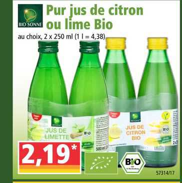 pur jus de citron ou lime bio bio sonne
