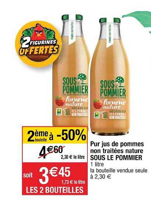 pur jus de pommes non traitées nature sous le pommier 2ème bouteille à -50%