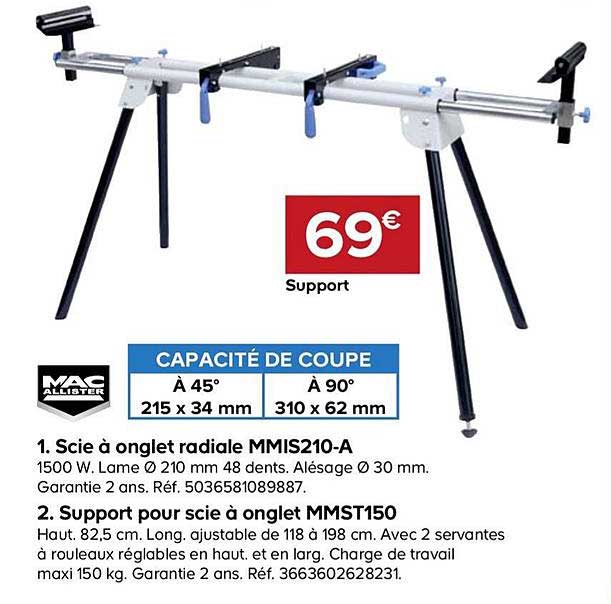 support pour scie à onglet mmst150 mac allister