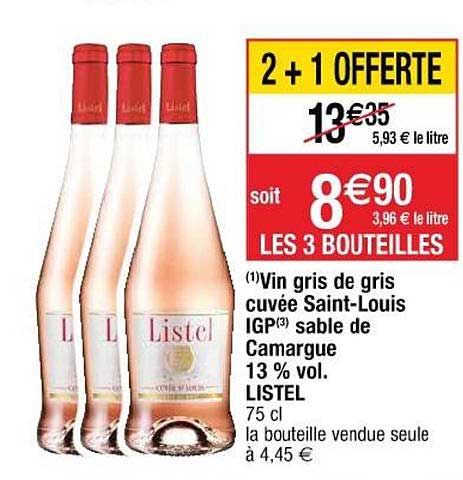 vin gris cuvée saint louis igp sable de camargue listel 2+1 offert