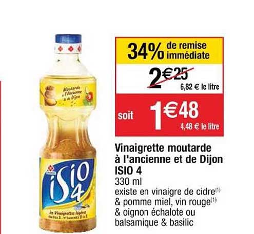 vinaigrette moutarde à l ancienne et de dijon isio 4  34% de remise immédiate