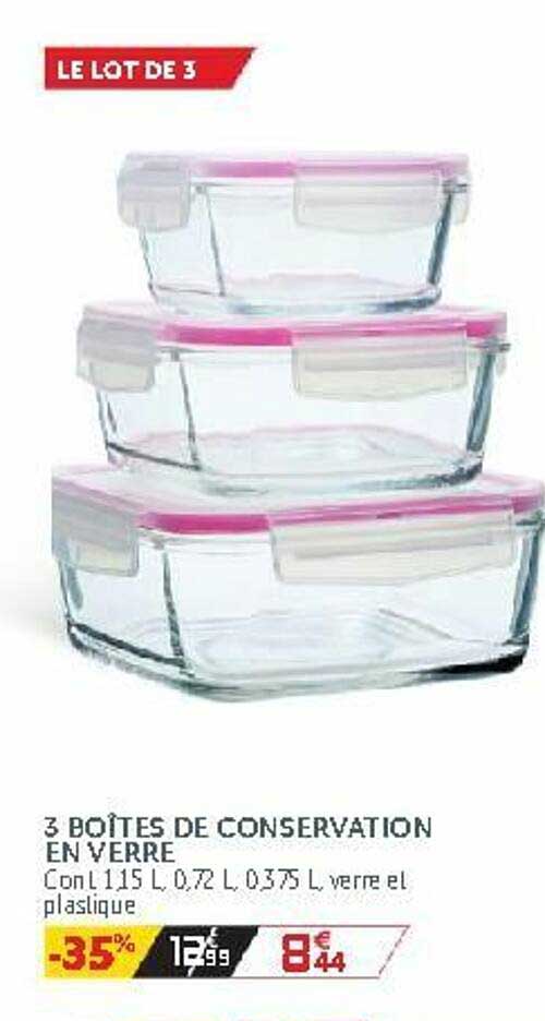 3 Boîtes De Conservation En Verre