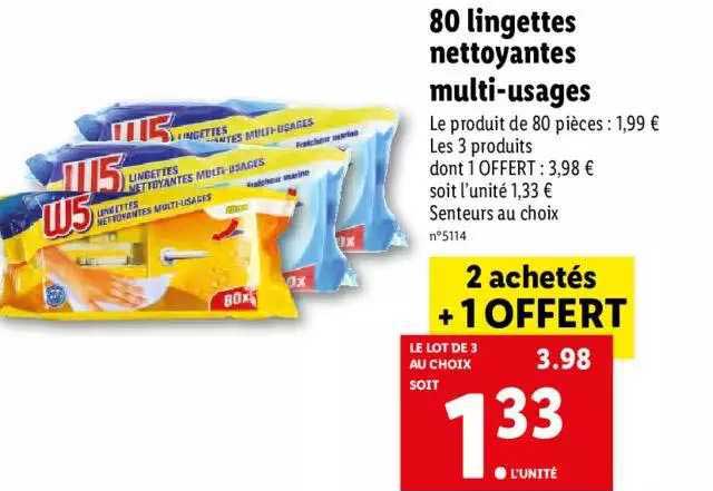 80 lingettes nettoyantes multi-usages w5
