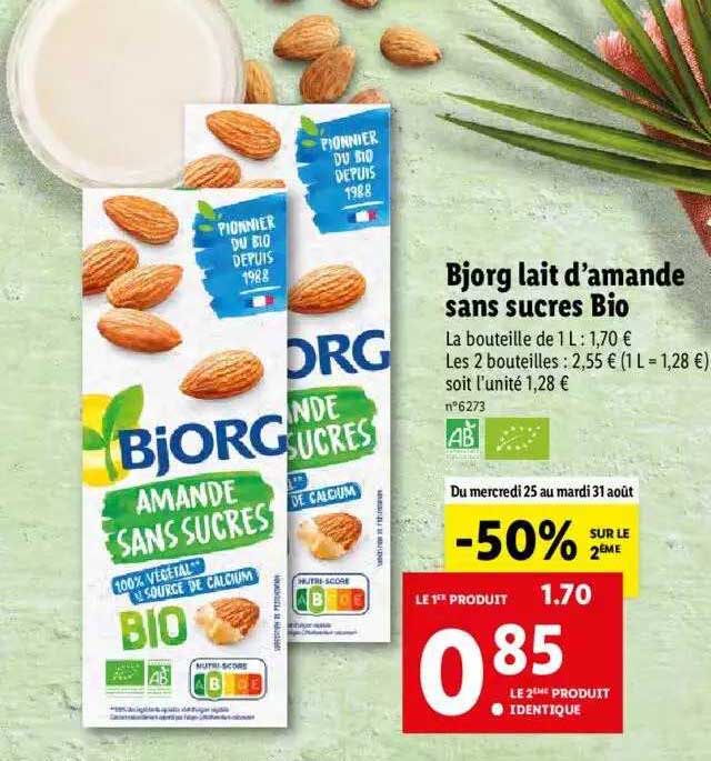 bjorg lait d'amande sans sucres bio -50% sur le 2ème