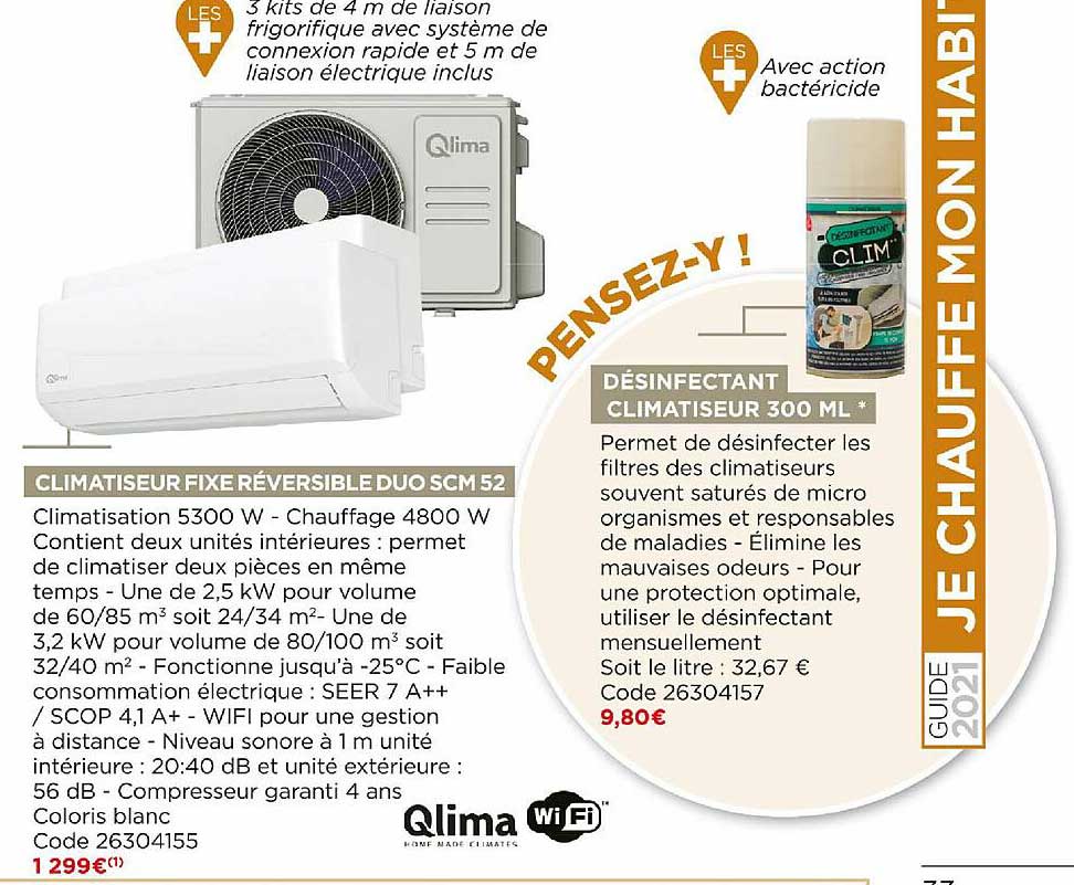 Climatiseur Fixe Réversible Duo Scm 52 Qlima