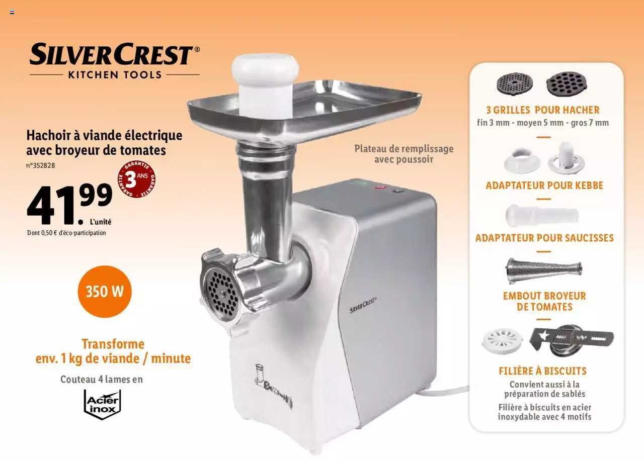 hachoir à viande électrique avec broyeur de tomates silver crest