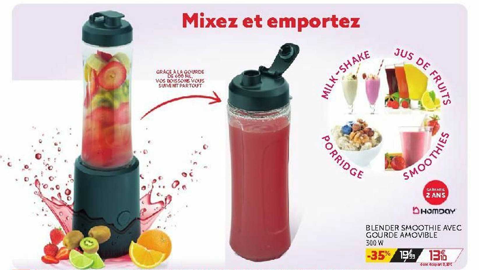 Homday Blender Smoothie Avec Gourde Amovible