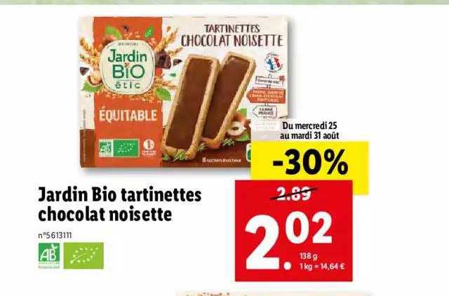 jardin bio tartinettes chocolat noisette
