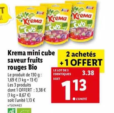Krema Mini Cube Saveur Fruits Rouges Bio 2 Achetés + 1 Offert