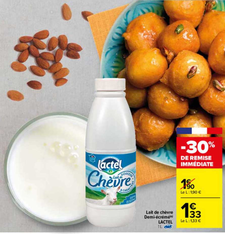 lait de chèvre demi-écrémé lactel