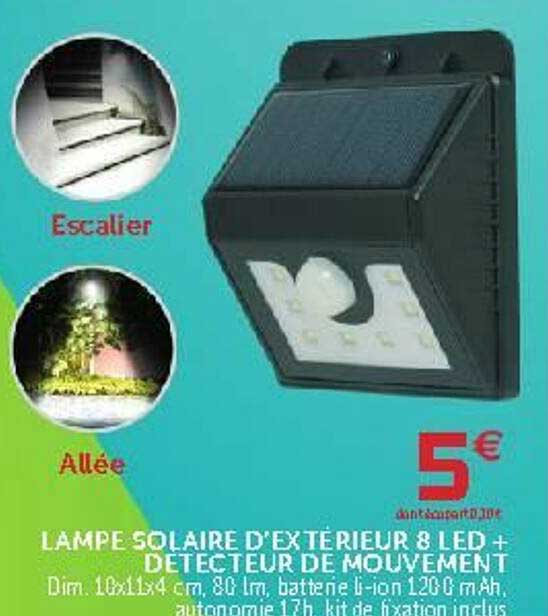 lampe solaire d'extérieur 8 led + détecteur de mouvement