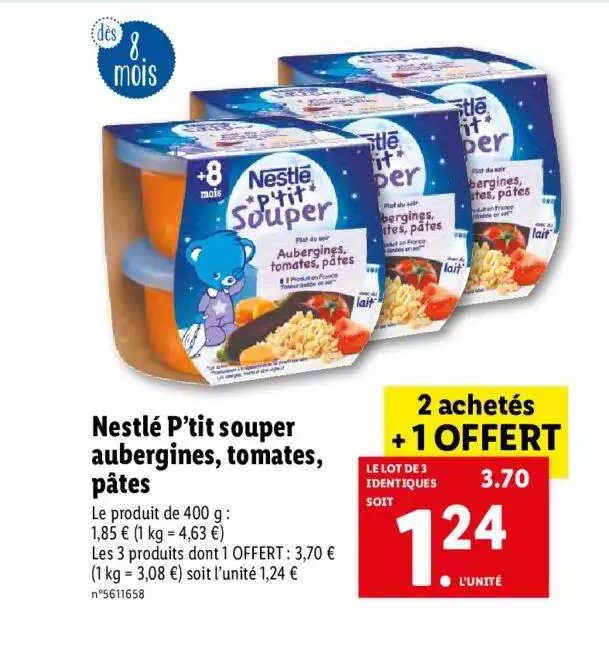nestlé p'tit souper aubergines, tomates, pâtes