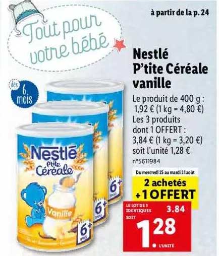 Nestlé P'tite Céréale Vanille 2 Achetés + 1 Offert