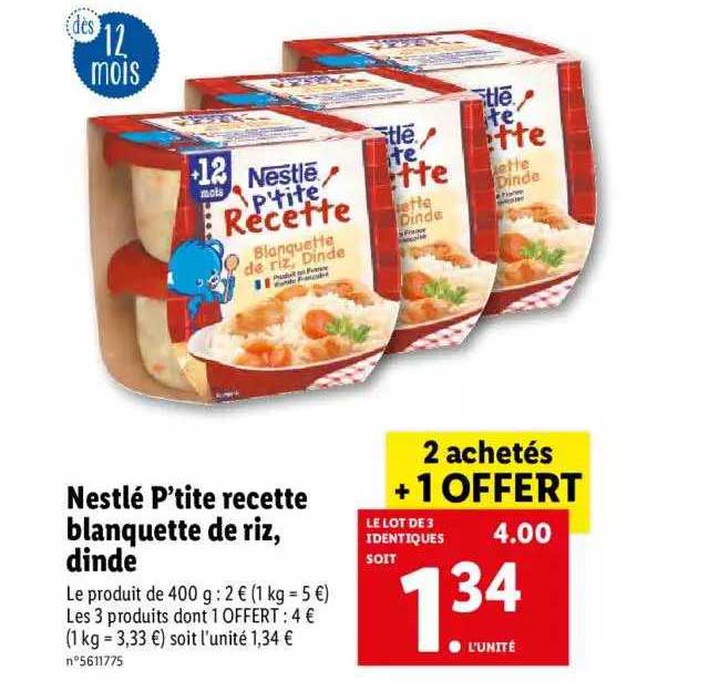 nestlé p'tite recette blanquette de riz, dinde