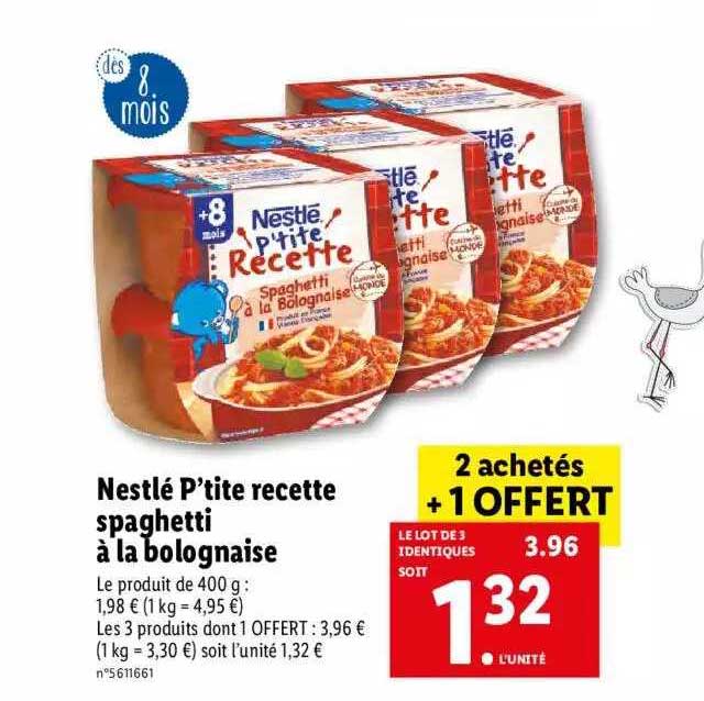 nestlé p'tite recette spaghetti à la bolognaise