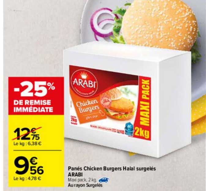 panés chicken burgers halal surgelés arabi