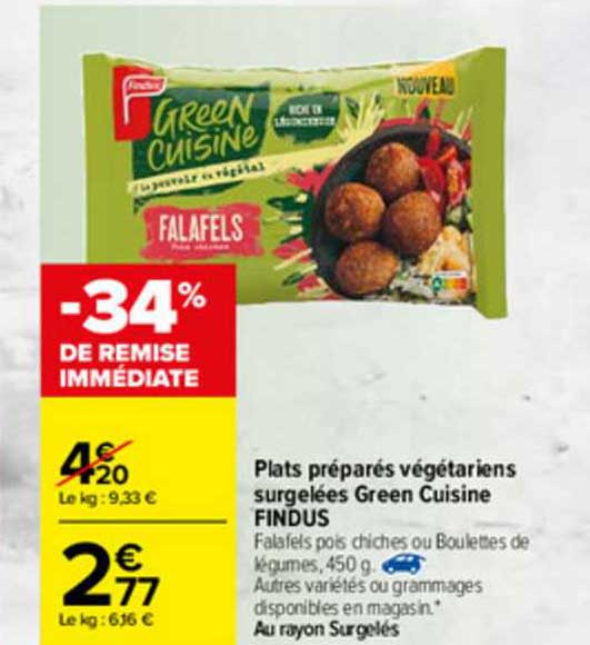 plats préparés végétariens surgelées green cuisine findus