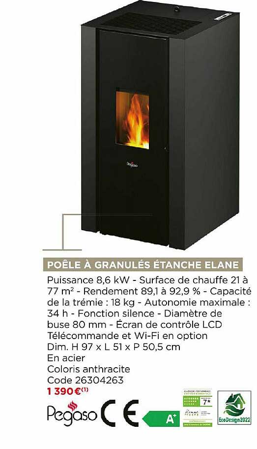 poêle à granulés étanche elane pegaso