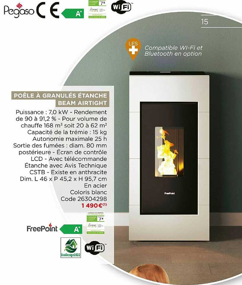 poêle à granulés étanche beam air tight freepoint